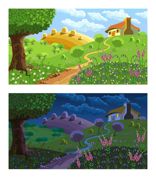 Rural landscape. Day and night.