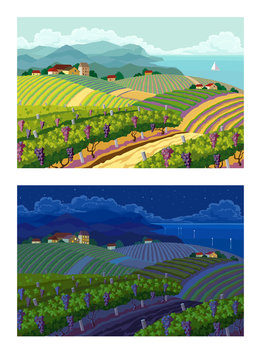 Rural landscapes. Day and night.