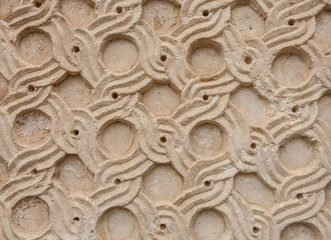 Ancient background texture with signs. Architecture part.