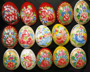Homemade Hand Painted Easter Eggs Decoration of Various Colors