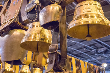 Cowbells hanging at the Agriculture Show, Paris, France