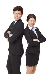young business man and woman isolated on white