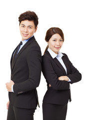 young business man and woman isolated on white