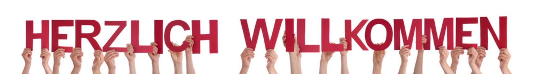 People Straight German Word Herzlich Willkommen Means Welcome