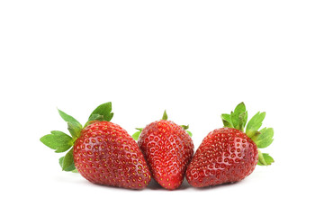 Red strawberries isolated on white background