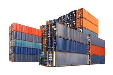 Stack of Cargo Containers isolated on white background with clip