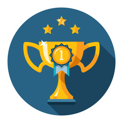 Gold winner trophy cup flat icon