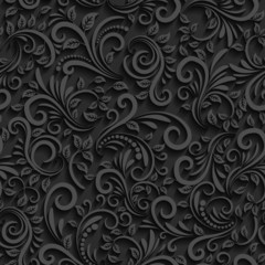 Vector black floral seamless pattern with shadow for invitation