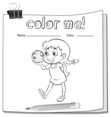 Coloring worksheet with girl