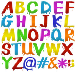 Rainbow coloured letters of the alphabet