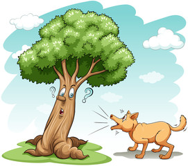 Dog barking the tree