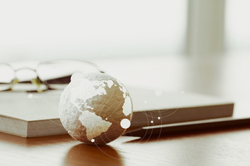 hand drawn texture globe with blank social media diagram on digi