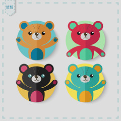 Flat Style teddy bear Vector Icon Set