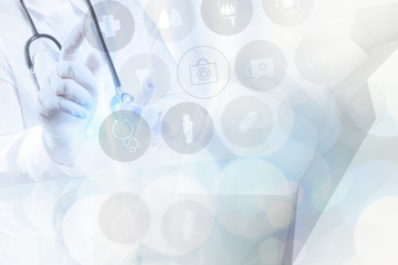 Fototapeta premium double exposure of success smart medical doctor working with abs