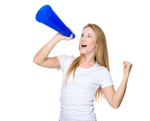 Woman screaming on a megaphone