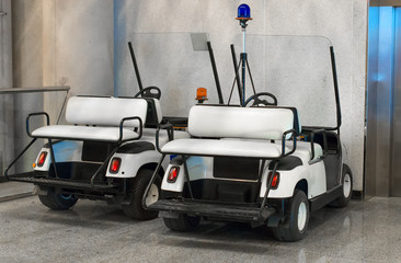 Maintenance personnel cars at the airport.