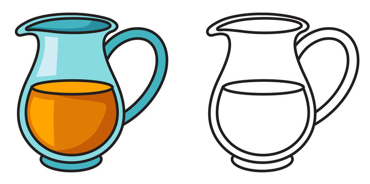colorful and black and white jug for coloring book