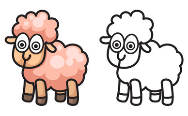 colorful and black and white sheep for coloring book