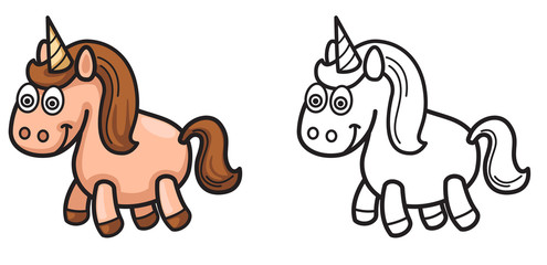 colorful and black and white unicorn for coloring book