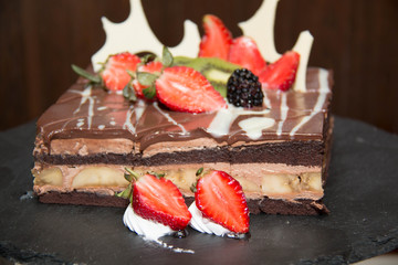 Delicious chocolate strawberry cake