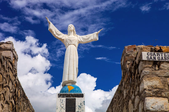 Christ statue, a monument  Huascaran, Peru