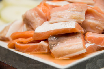 Cut pieces of salmon