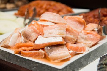 Cut pieces of salmon