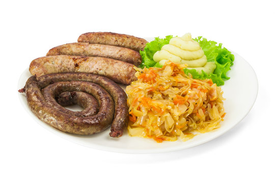 Grilled sausages with vegetables