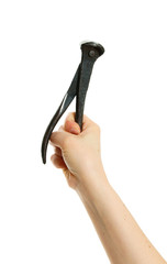 Obraz premium Pliers in hand on white background.