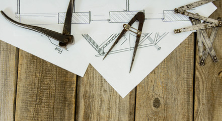 Many drawings for building and working tools on old wooden