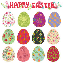 Easter egg set.Flowers pattern