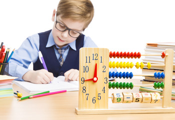 School Child Pupil Education, Clock Abacus, Students Boy Glasses