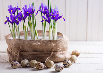 Easter eggs and flowers.