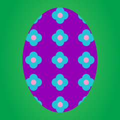 Violet easter egg with flower pattern on green background