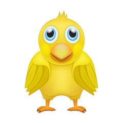 cute yellow chicken in front view