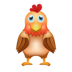 cute red brown rooster in front view
