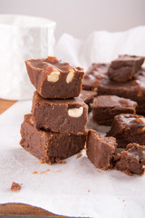 Chocolate cake (fudge) with  hazelnuts
