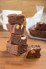 Chocolate cake (fudge) with  hazelnuts
