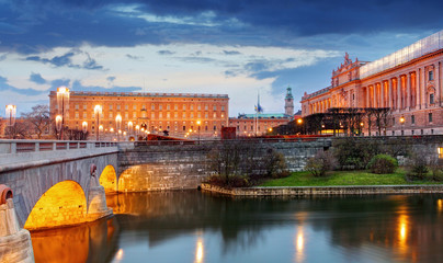 Stockholm - Riksdag, palace and Norrbro Bridge, Sweden
