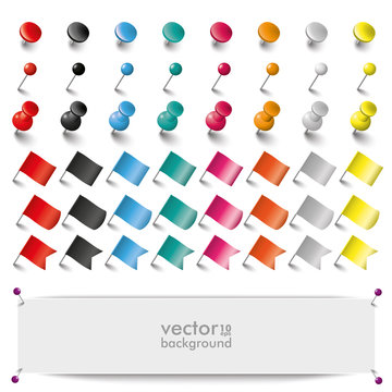 Colored Pins Flags Tacks Set Banner
