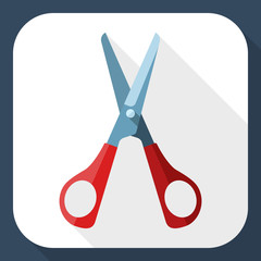 Scissors icon with long shadow, vector