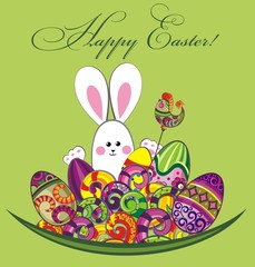 Background with Easter spring bunny and eggs
