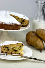 Italian cake with ricotta, pears and drops of chocolate