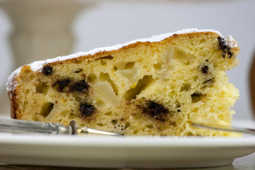Italian cake with ricotta, pears and drops of chocolate