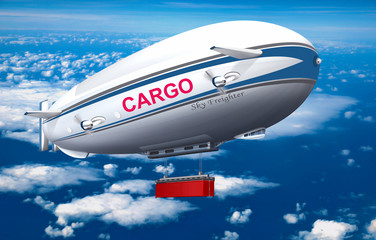 Cargo - Zeppelin, Schwerlast - Luftschif mit Container, freigest
