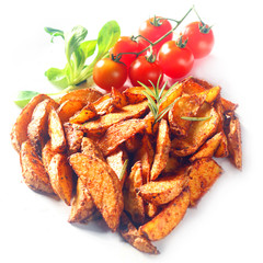 Seasoned Potato Wedges with Cherry Tomatoes