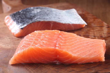 Raw Fresh Fish Meat on Wooden Chopping Board