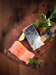 Aerial Shot of Uncooked Fish Meat on Cutting Board