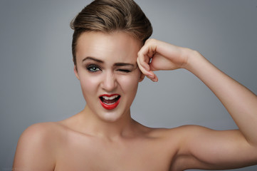 Naklejka premium Beautiful girl with professional makeup