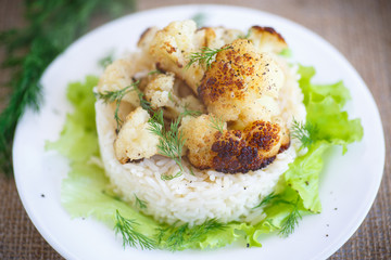 fried cauliflower with boiled rice